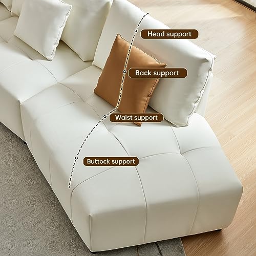 Curved Leather Sectional Sofa with 3 Pillows