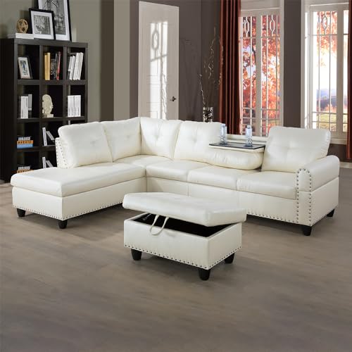 Stylish 95’’ Faux Leather L-Shaped Sofa Set