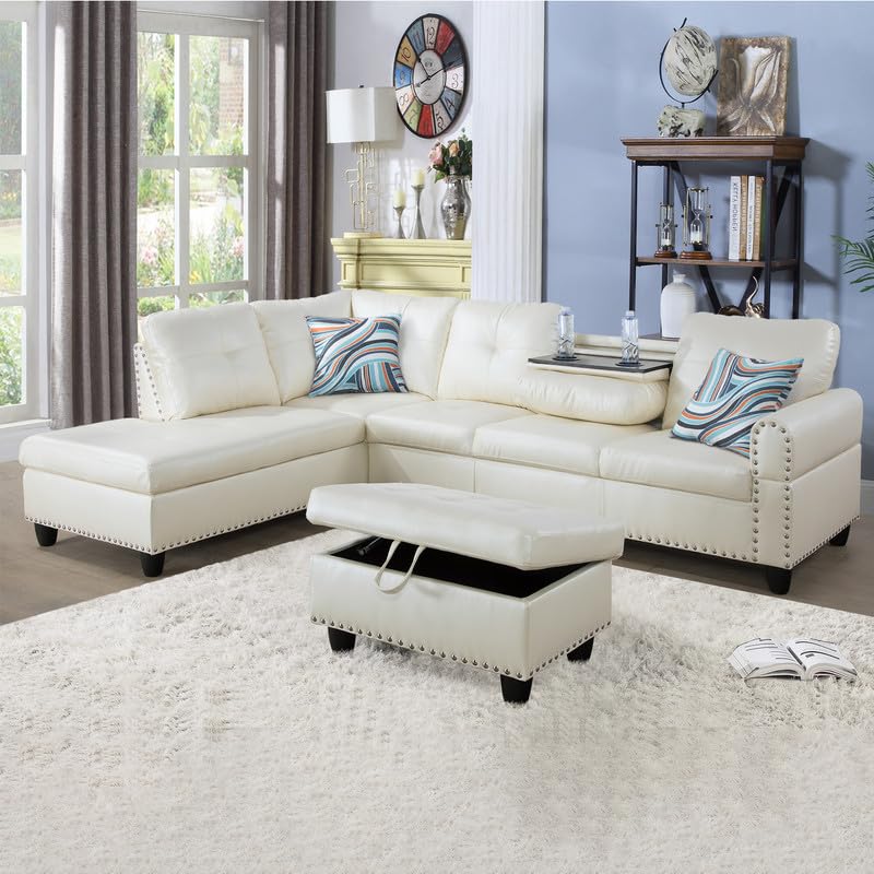Stylish 95’’ Faux Leather L-Shaped Sofa Set