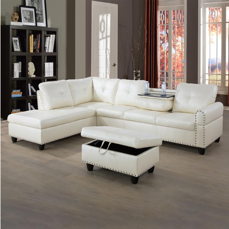 Stylish 95’’ Faux Leather L-Shaped Sofa Set