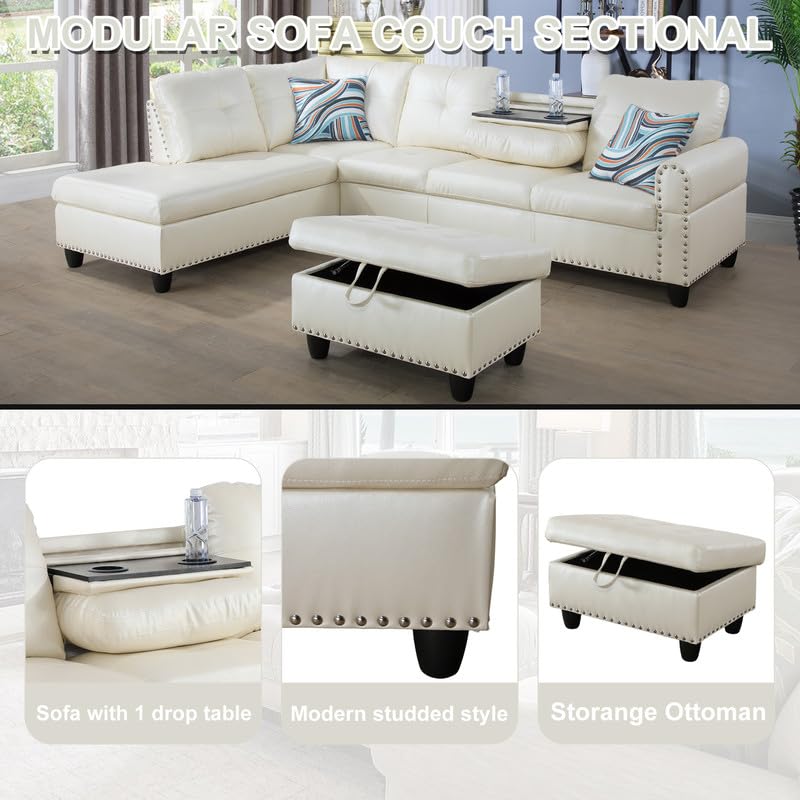 Stylish 95’’ Faux Leather L-Shaped Sofa Set