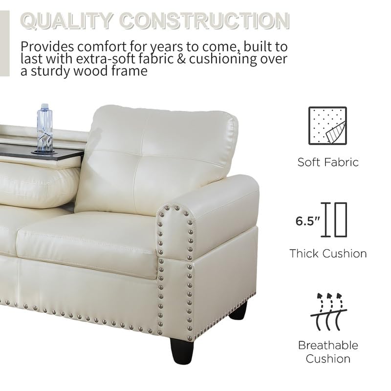 Stylish 95’’ Faux Leather L-Shaped Sofa Set