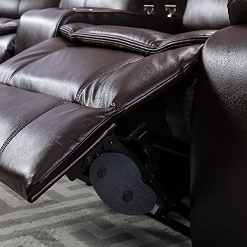Dark Brown L-Shaped Leather Reclining Sectional Sofa