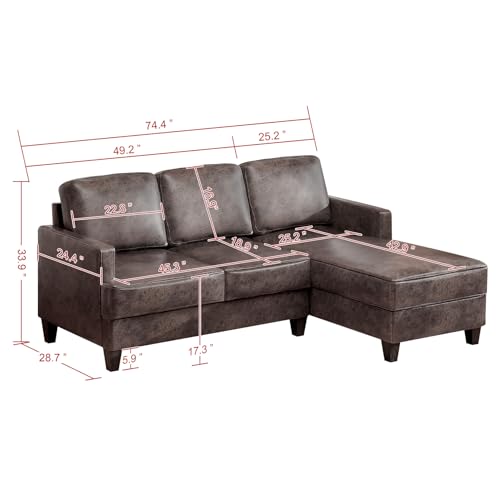 Modern 3-Seater L-Shaped Sofa with Chaise