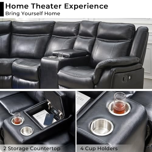 Leather Reclining Sectional Sofa with LED Lights