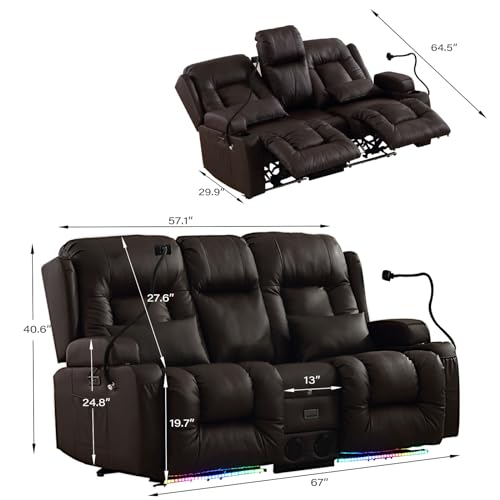 URRED Power Recliner Loveseat with LED Light