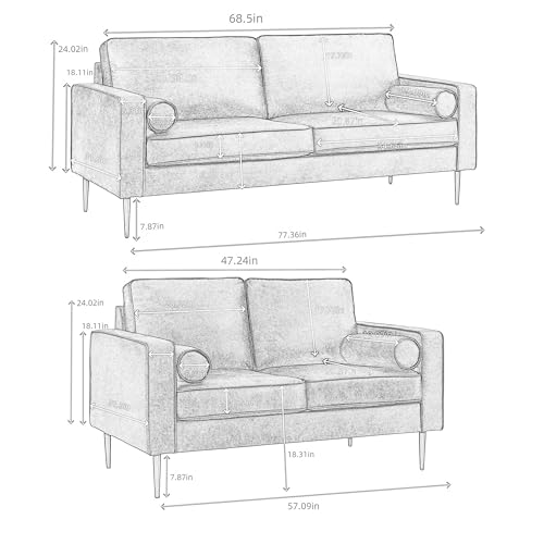 Asucoora Modern Leather Sofa and Loveseat Set