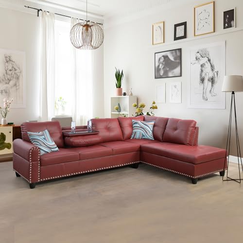Fountainblue Right Facing Red Faux Leather Sectional
