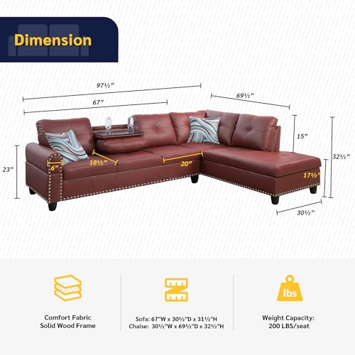 Fountainblue Right Facing Red Faux Leather Sectional