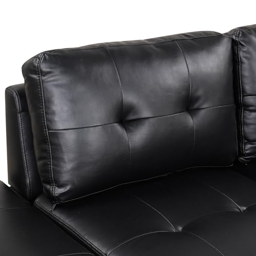 Modern L-Shaped Black PU Leather Sofa Set