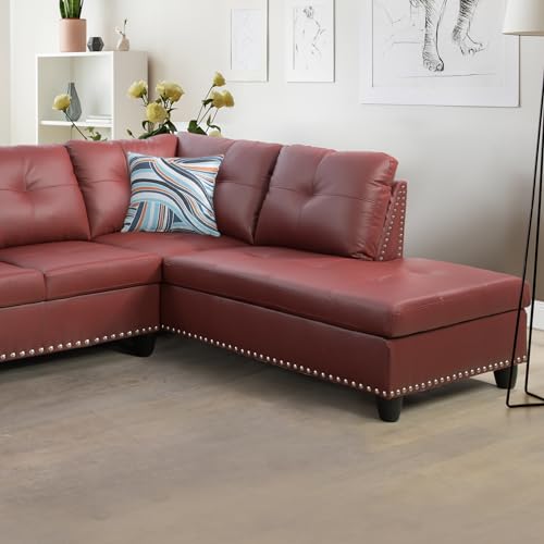 Fountainblue Right Facing Red Faux Leather Sectional