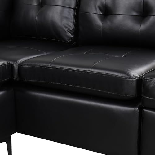 Modern L-Shaped Black PU Leather Sofa Set