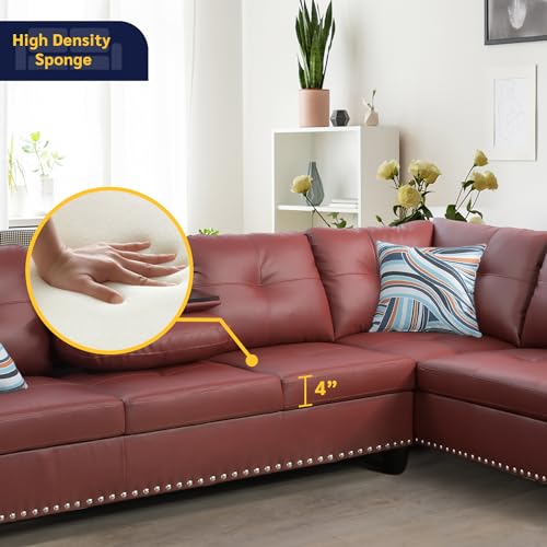 Fountainblue Right Facing Red Faux Leather Sectional