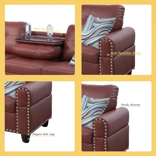 Fountainblue Right Facing Red Faux Leather Sectional
