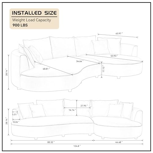 Williamspace 124.8" Curved Leather Sectional Sofa