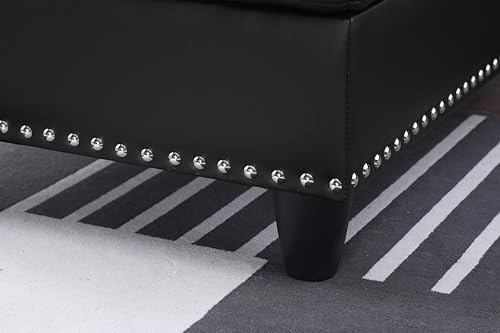 Spacious Black L-Shaped Sofa with Storage Ottoman