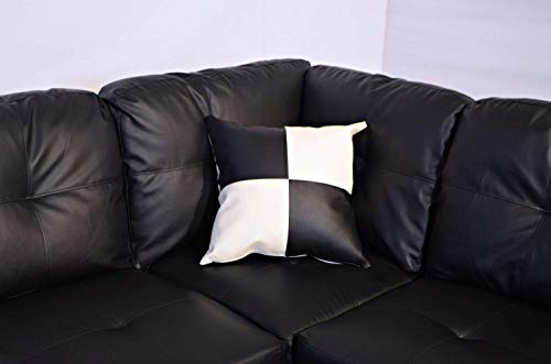L-Shaped Faux Leather Sectional Sofa Set (Black)