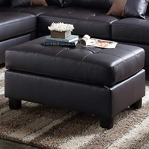 L-Shaped Faux Leather Sectional Sofa Set (Black)