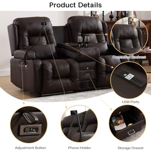 URRED Power Recliner Loveseat with LED Light