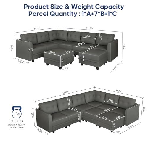 Stylish Dark Grey Modular Sectional Sofa Set