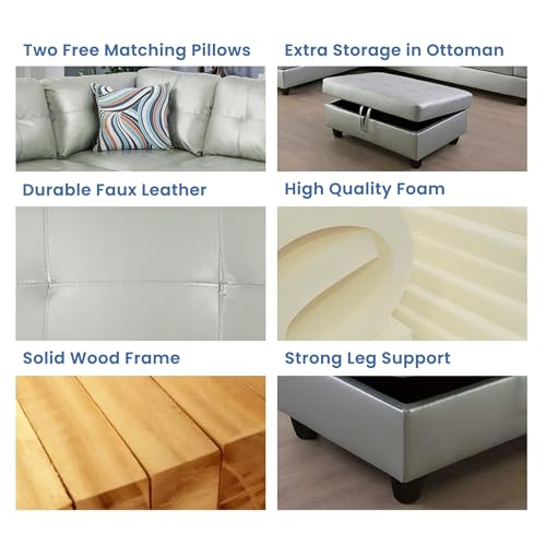L-Shaped Faux Leather Sectional Sofa Set