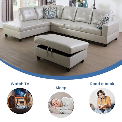 L-Shaped Faux Leather Sectional Sofa Set