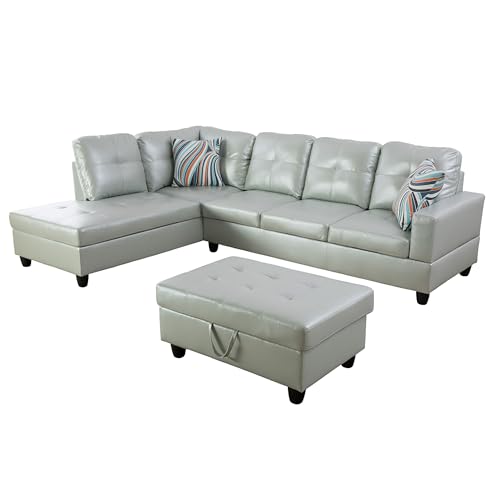L-Shaped Faux Leather Sectional Sofa Set