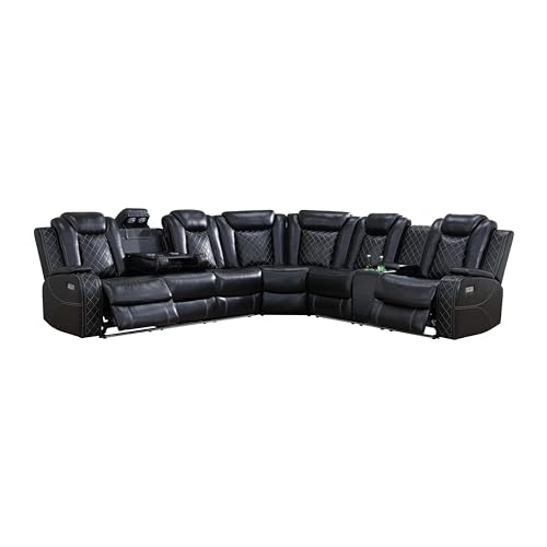 Black Power Recliner Sectional with LED & USB