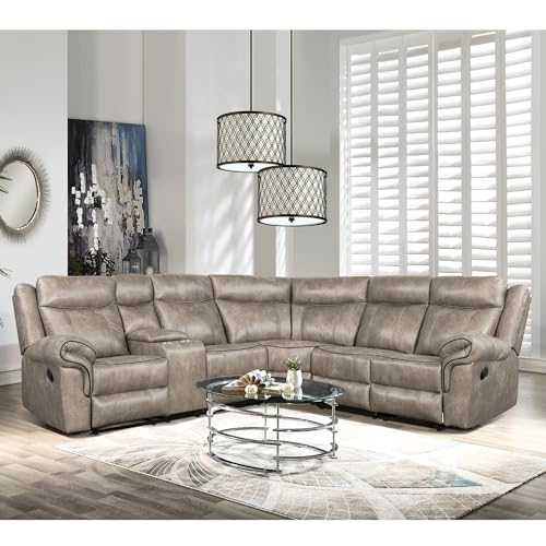 Brown Leather Recliner Sectional Sofa with Storage
