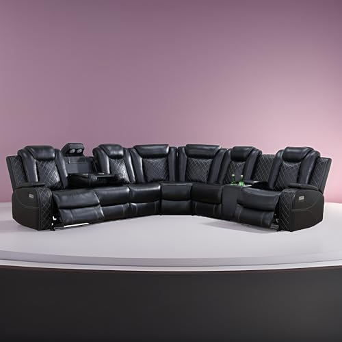 Black Power Recliner Sectional with LED & USB