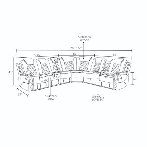 Black Power Recliner Sectional with LED & USB