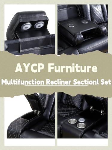 Black Power Recliner Sectional with LED & USB
