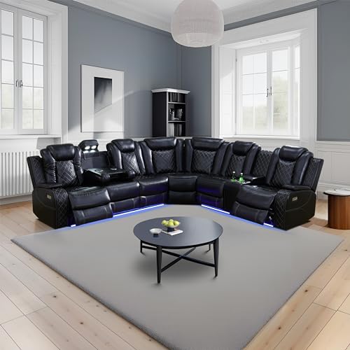 Black Power Recliner Sectional with LED & USB