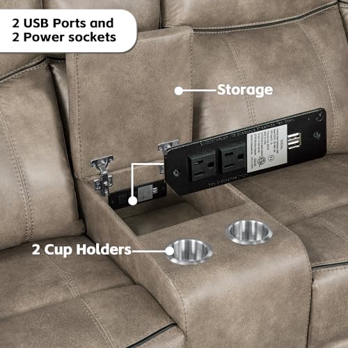 Brown Leather Recliner Sectional Sofa with Storage