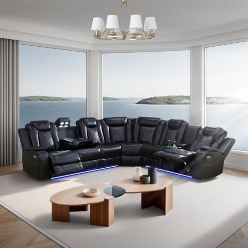 Black Power Recliner Sectional with LED & USB