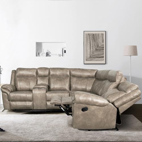 Brown Leather Recliner Sectional Sofa with Storage