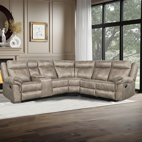 Brown Leather Recliner Sectional Sofa with Storage