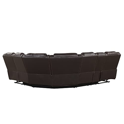 Yoglad Brown Sectional Sofa with Recliner and LED Lights