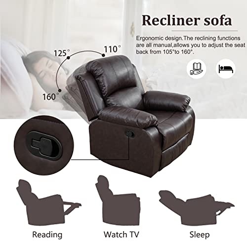 Brown Leather Recliner Sofa Set - 3 Pieces