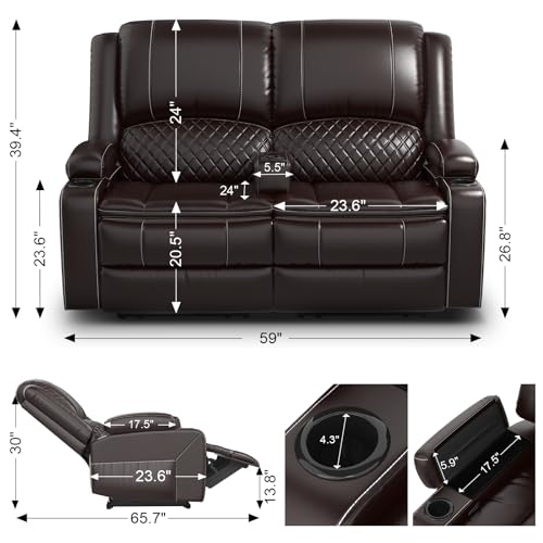 Yolsali Brown Reclining Loveseat with USB Ports