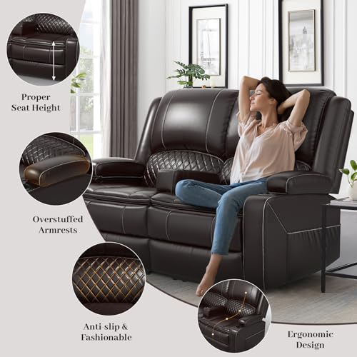 Yolsali Brown Reclining Loveseat with USB Ports