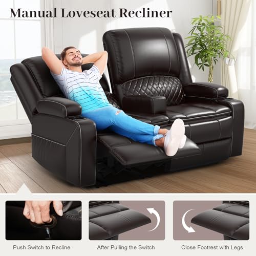 Yolsali Brown Reclining Loveseat with USB Ports