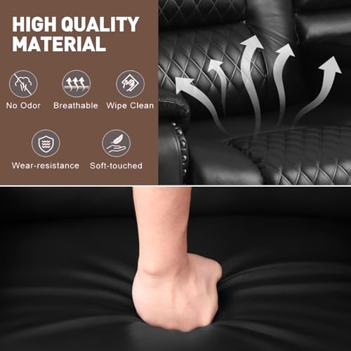 Black Ergonomic Massage Recliner Loveseat with Cup Holders