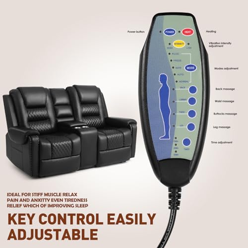 Black Ergonomic Massage Recliner Loveseat with Cup Holders