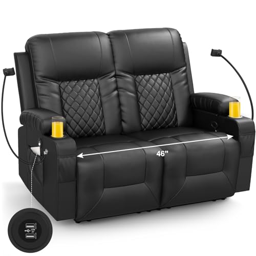 Modern Reclining Loveseat with Cup Holders & USB