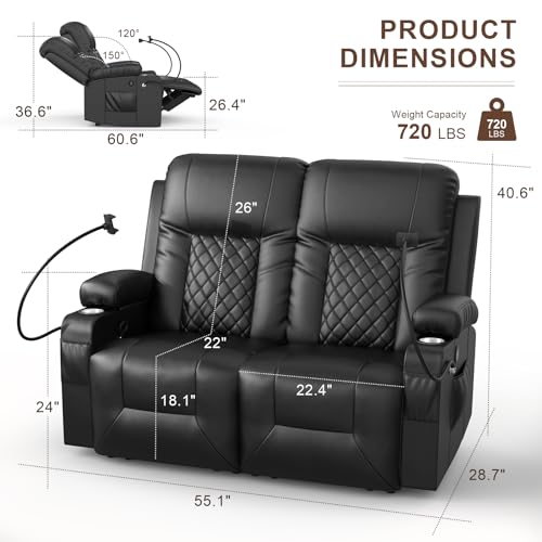 Modern Reclining Loveseat with Cup Holders & USB