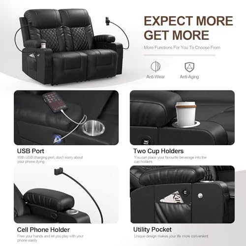 Modern Reclining Loveseat with Cup Holders & USB