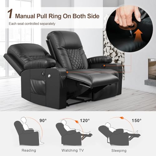Modern Reclining Loveseat with Cup Holders & USB