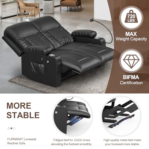 Modern Reclining Loveseat with Cup Holders & USB