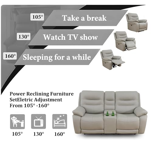 Light Grey Power Reclining Leather Sofa Set